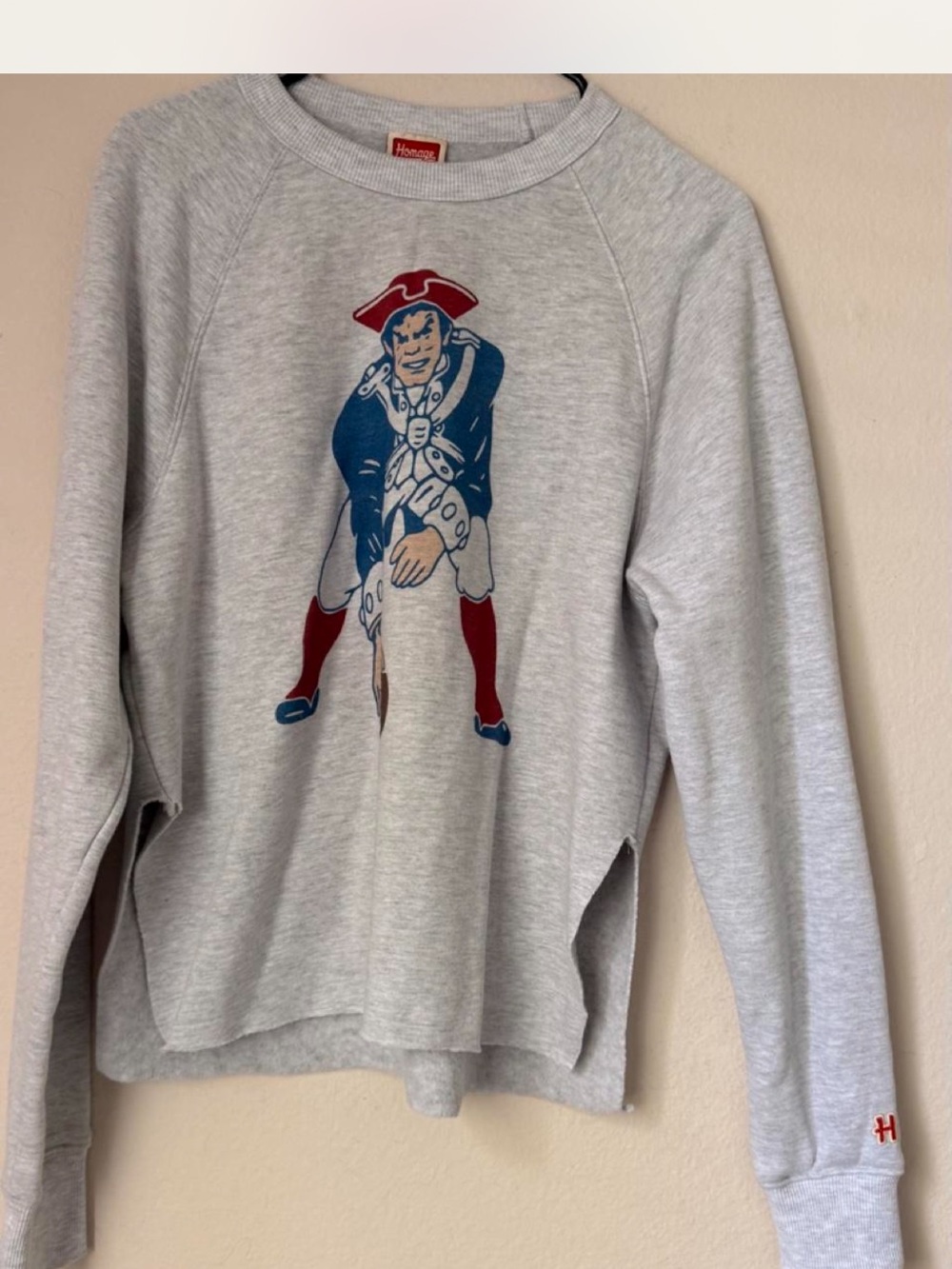Homage Gray womans Crewneck Sweatshirt with Patriotic Graphic